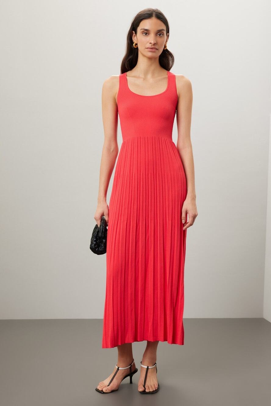 MICHAEL KORS Red Ribbed Sleeveless Tank Long Maxi Style Dress Size Medium